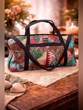 Bali Agung Patchwork Duffle Bag Artisan Indonesian Textile Carryall Boho Travel